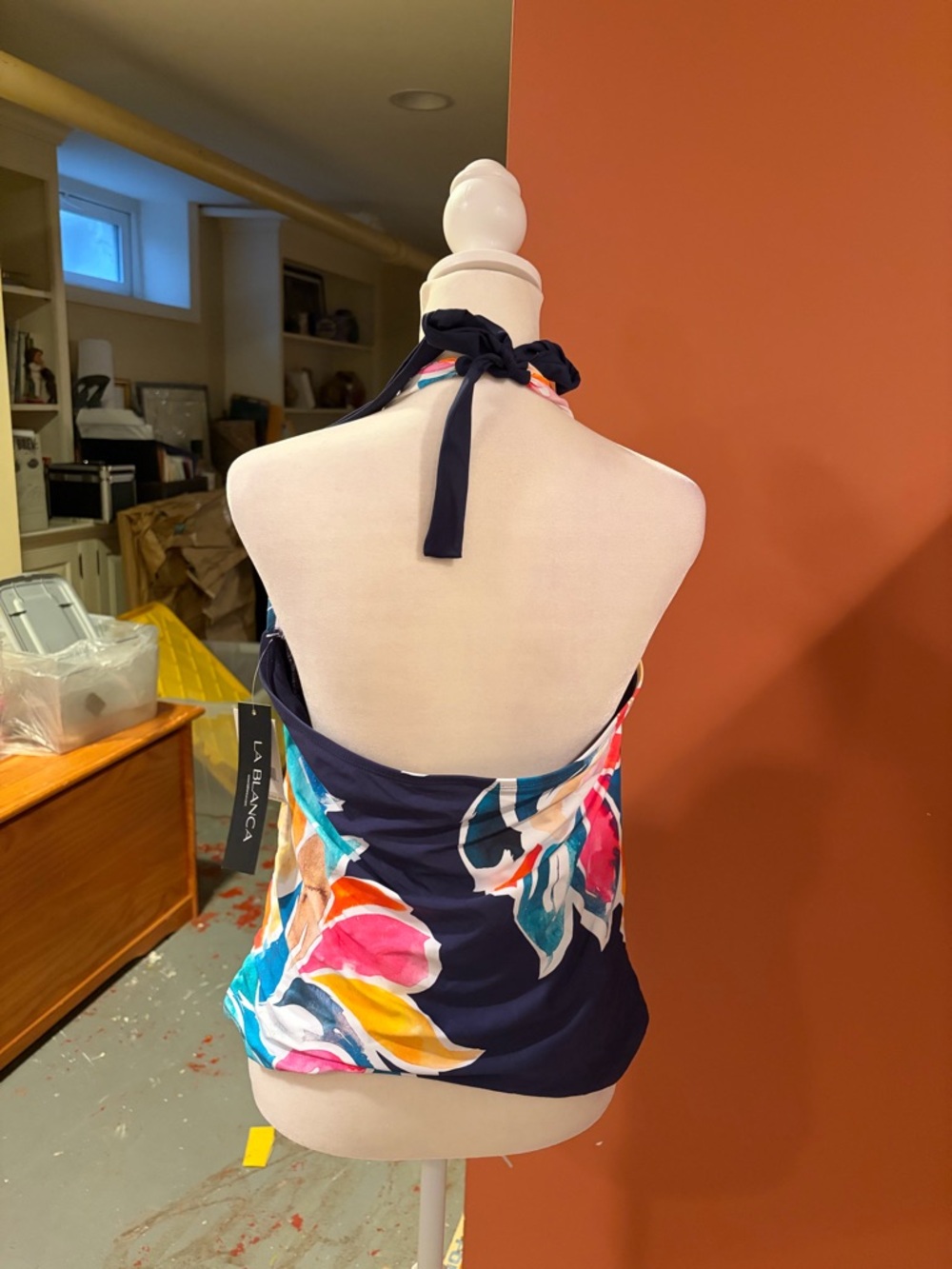 La Blanca Navy Halter Tankini Top with Multicolor Floral Print NWT - Picture 3 of 5